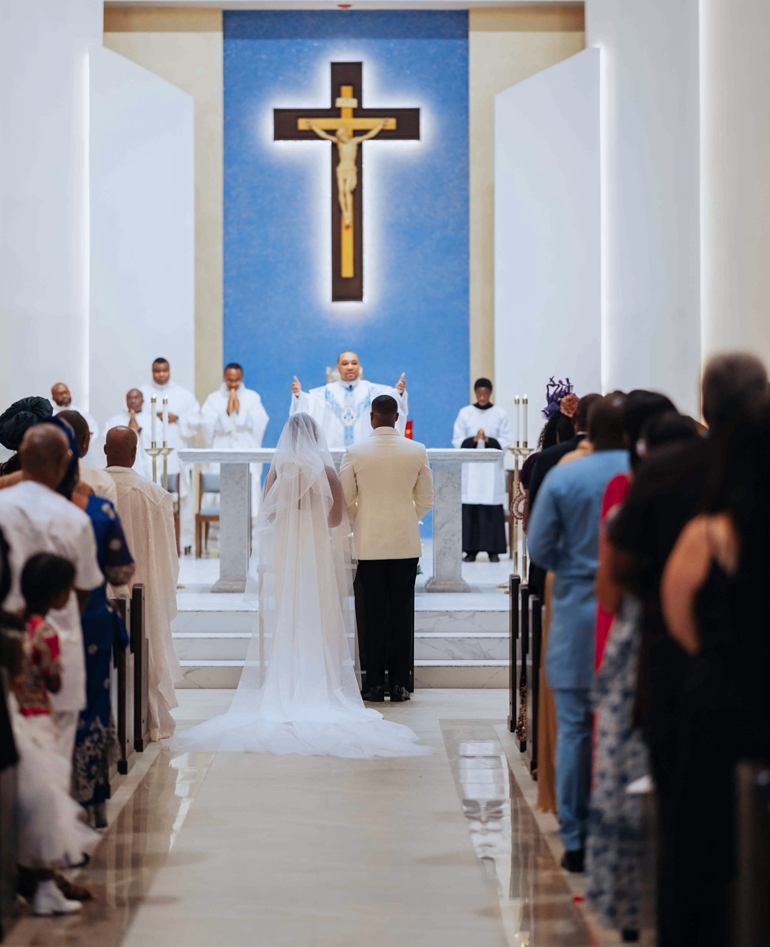 Bride and groom at the altar during their wedding ceremony